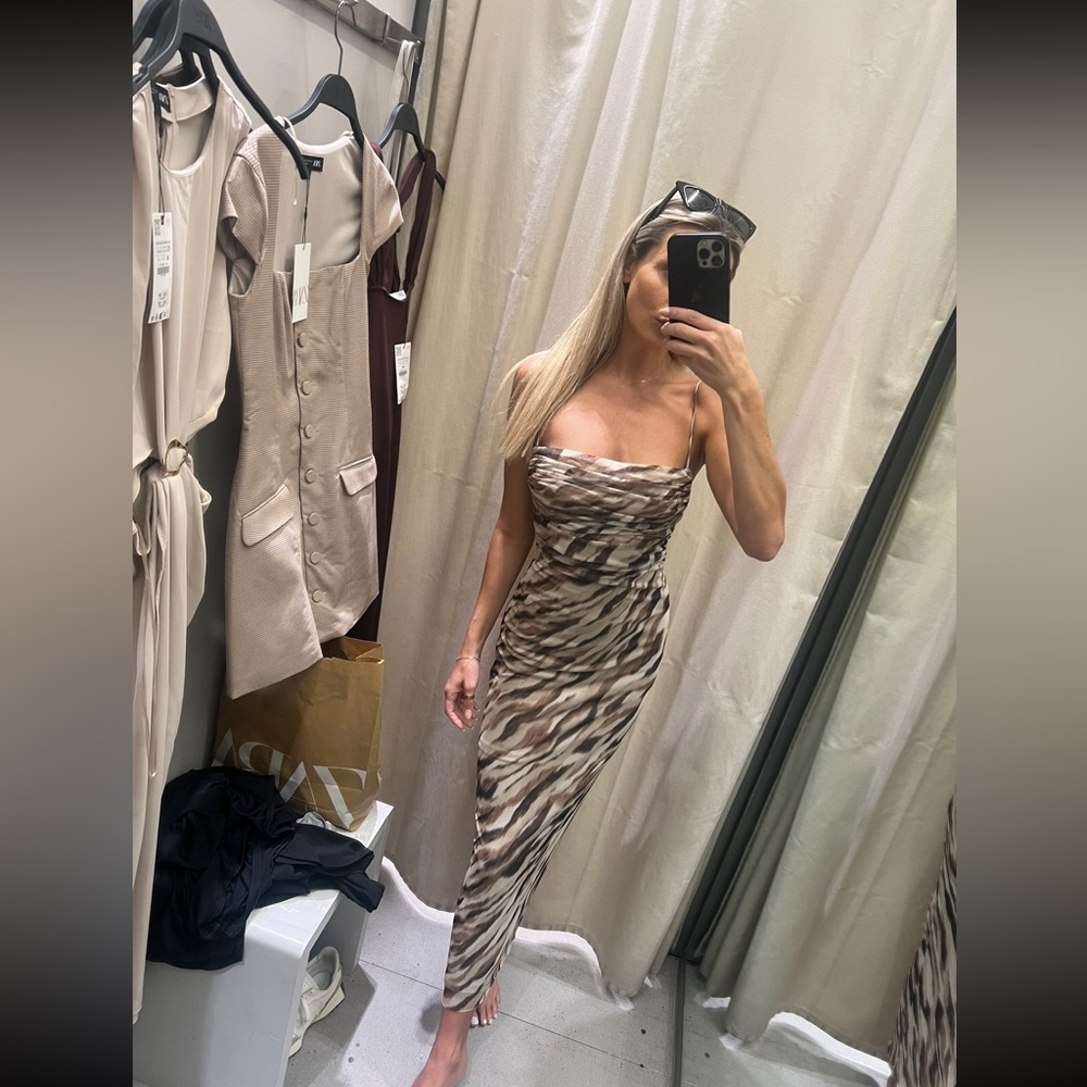 Zara Brown Patterned Maxi Dress